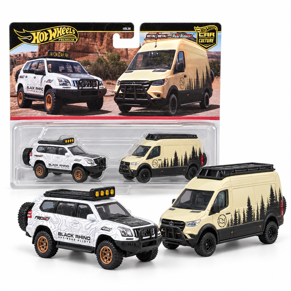 Duo Nissan Patrol Custom Black Rhino et Mercedes-Benz Sprinter tout-terrain – Hot Wheels Premium