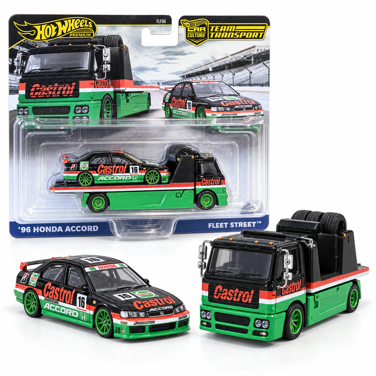 Honda Accord 1996 Castrol #16 avec Fleet Street 1:64 – Hot Wheels Team Transport