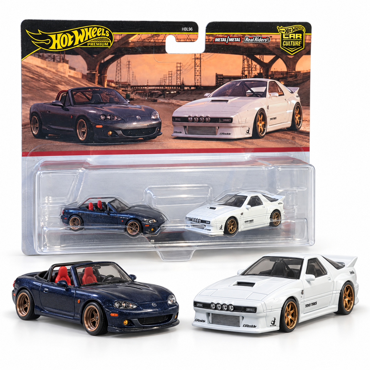 Duo Mazda MX-5 Miata et Mazda RX-7 Custom 1:64 – Hot Wheels Premium