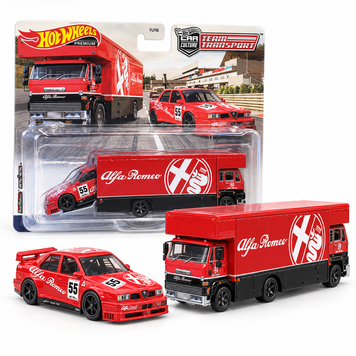 Alfa Romeo 155 V6 Ti #55 avec Sakura Sprinter 1:64 – Hot Wheels Team Transport