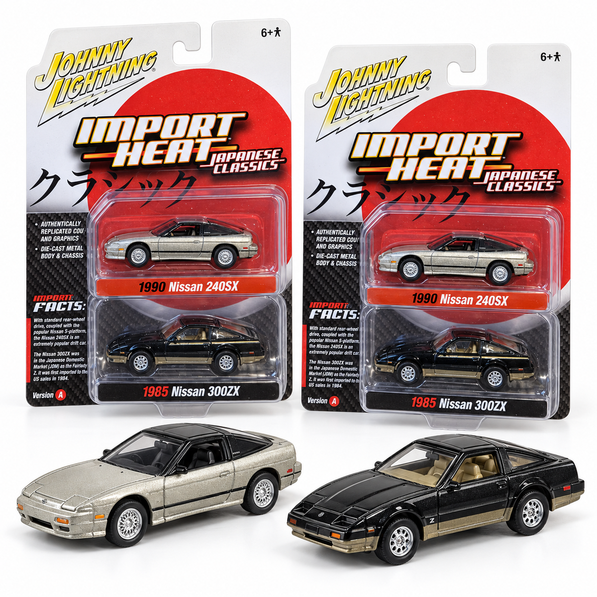 Duo Nissan 240SX 1990 et 300ZX 1985 1:64 – Johnny Lightning Import Heat