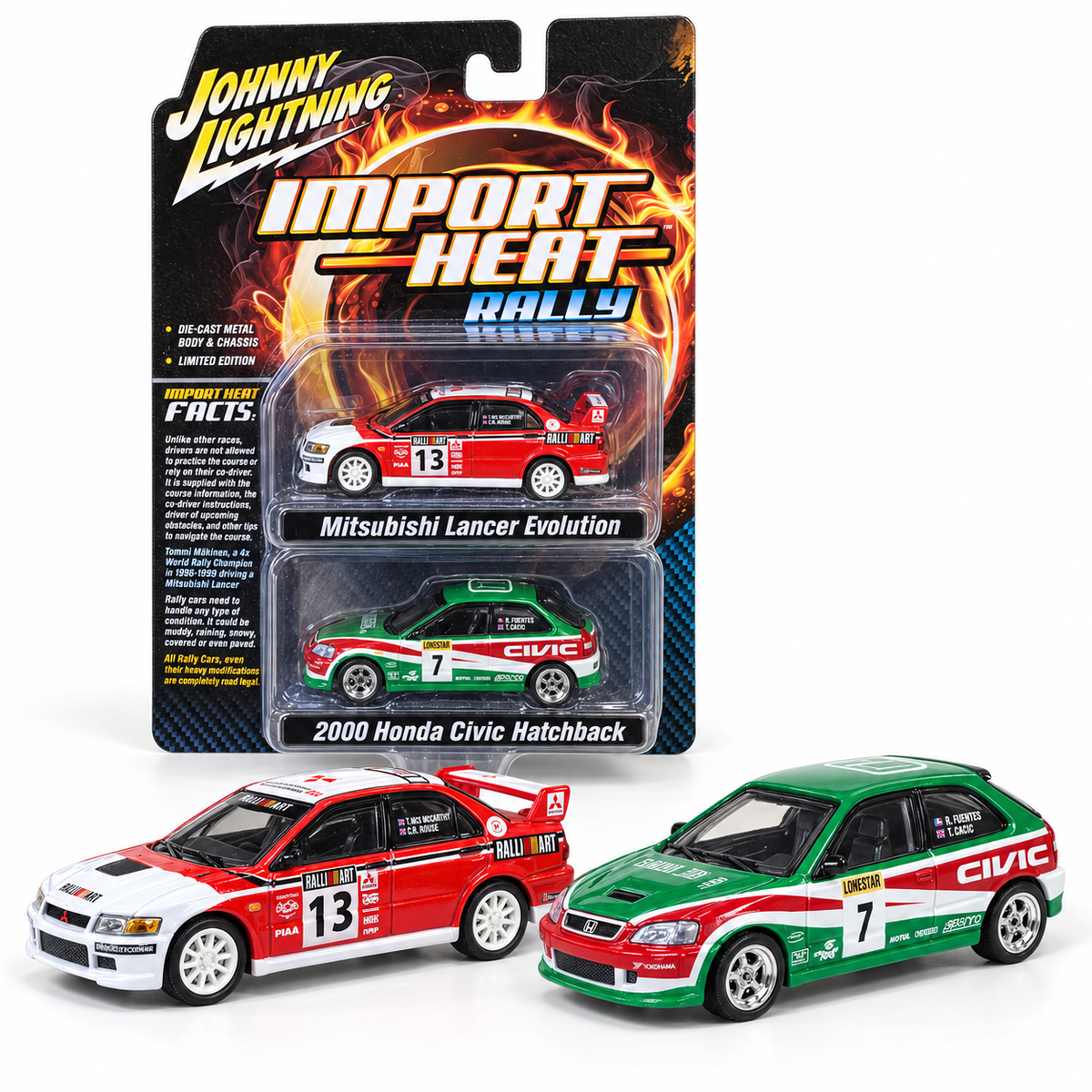 Duo Rally Mitsubishi Lancer Evolution et Honda Civic Hatchback 1:64 – Johnny Lightning