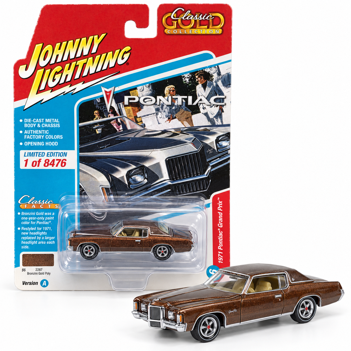 Pontiac Grand Prix 1971 Bronzini Gold Poly 1:64 – Johnny Lightning