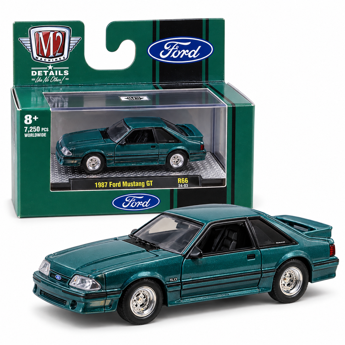 Ford Mustang GT 5.0 1987 verte 1:64 – M2 Machines