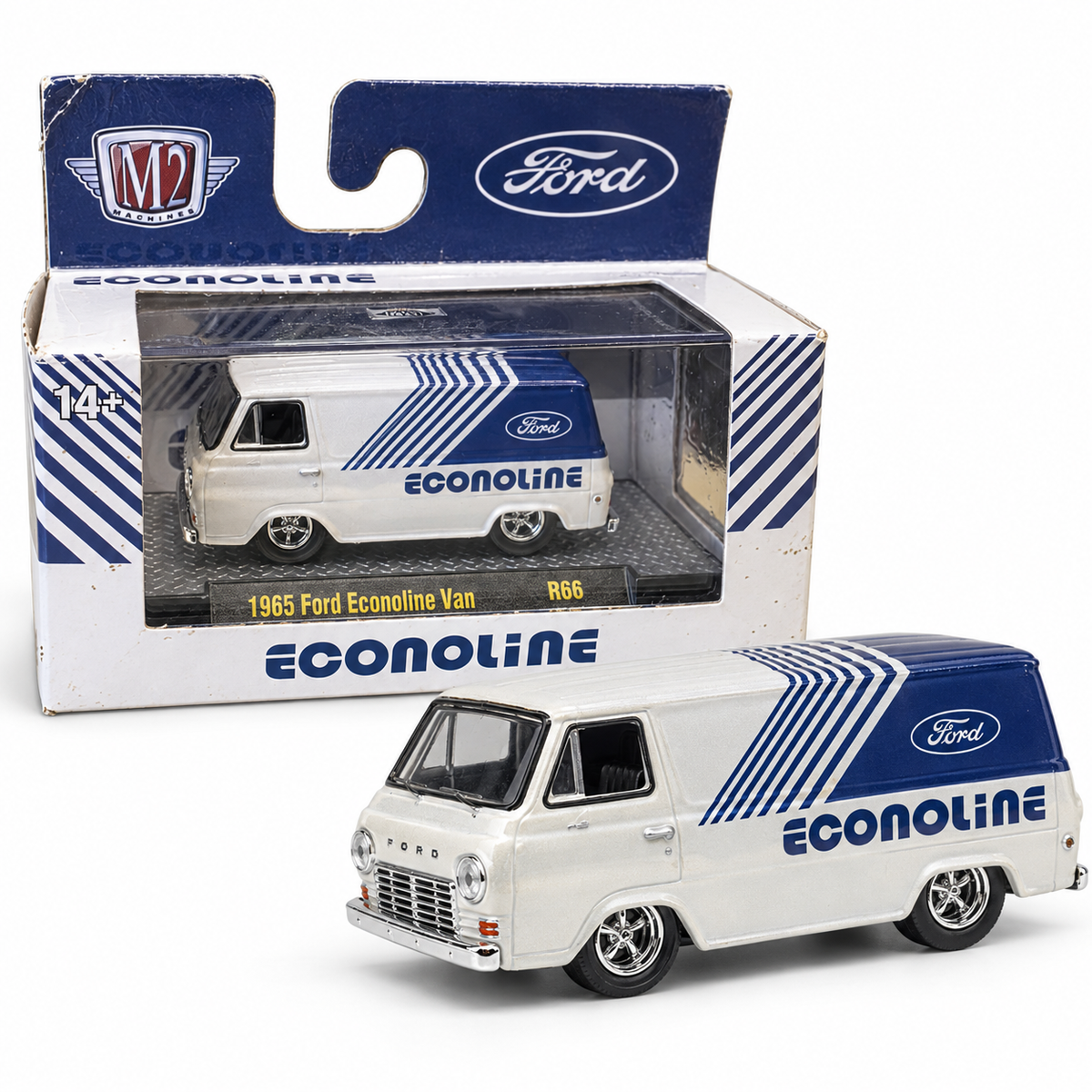 Ford Econoline Van 1965 blanche et bleue 1:64 – M2 Machines