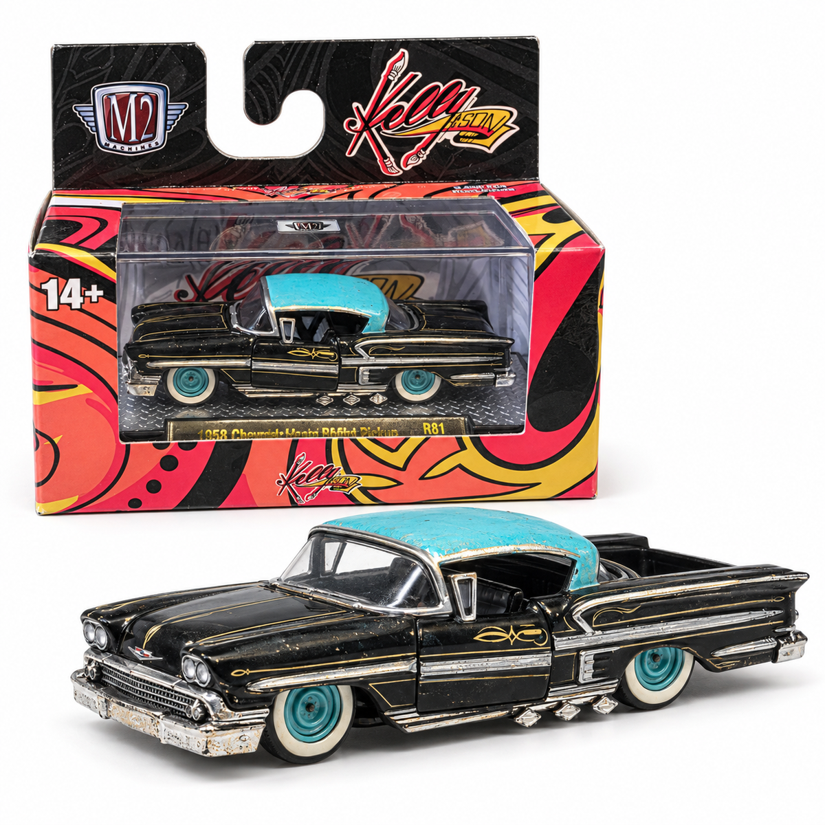 Chevrolet Impala 1958 Kelli’s Kustoms noire 1:64 – M2 Machines