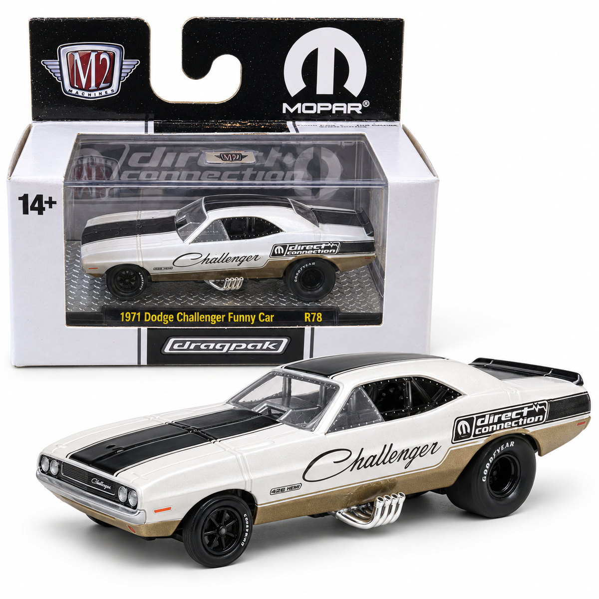 Dodge Challenger Funny Car 1971 blanche 1:64 – M2 Machines Dragpak