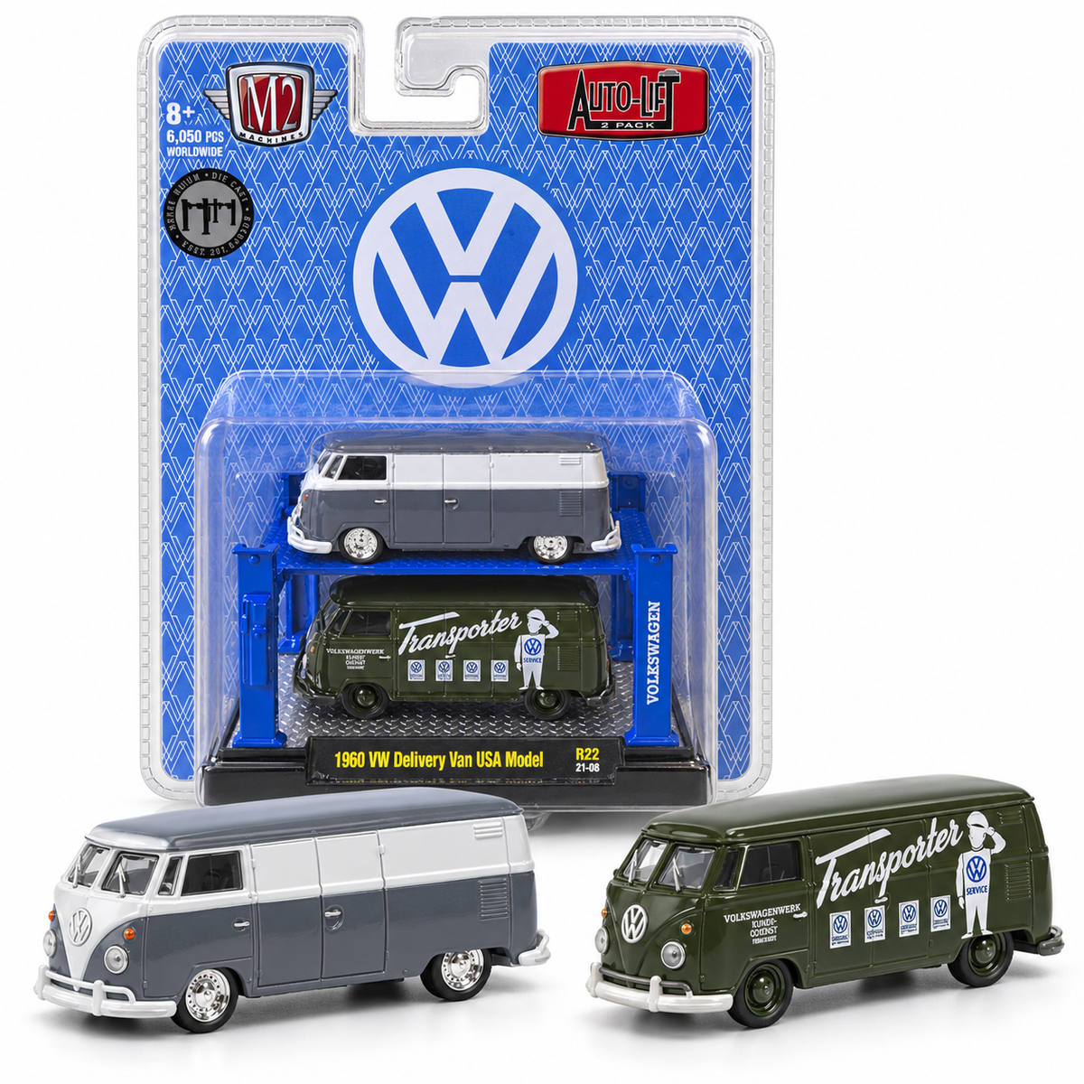 Ensemble Volkswagen Delivery Van USA 1960 2 véhicules 1:64 – M2 Machines Auto-Lift
