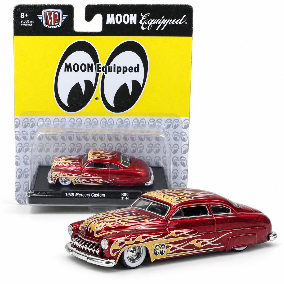 Mercury Custom 1949 rouge à flammes 1:64 – M2 Machines Moon Equipped