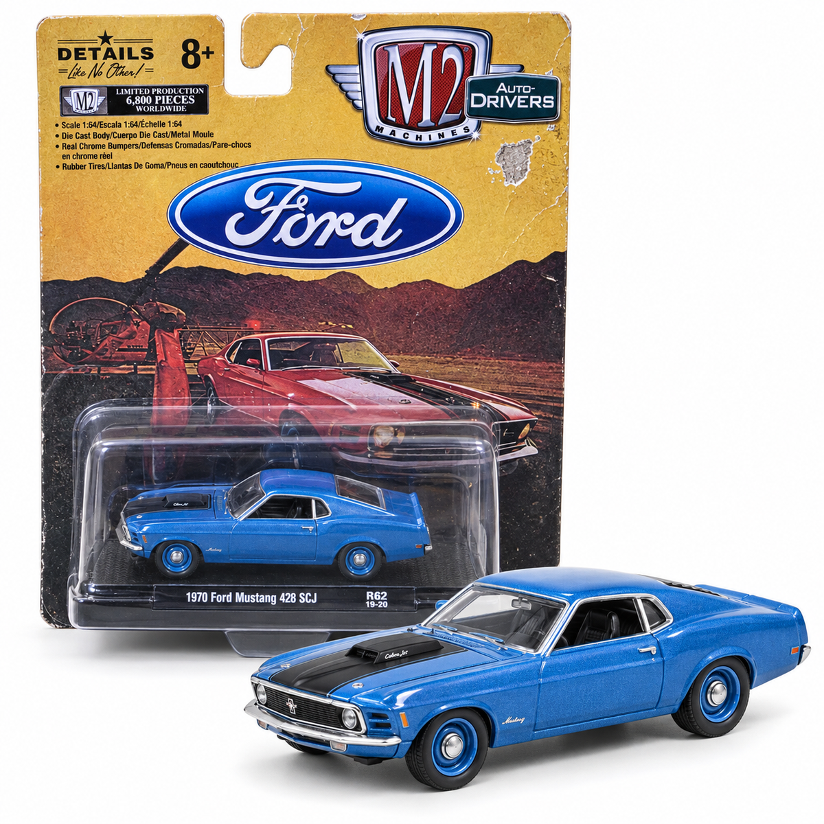 Ford Mustang 428 SCJ 1970 bleue 1:64 – M2 Machines Auto-Drivers