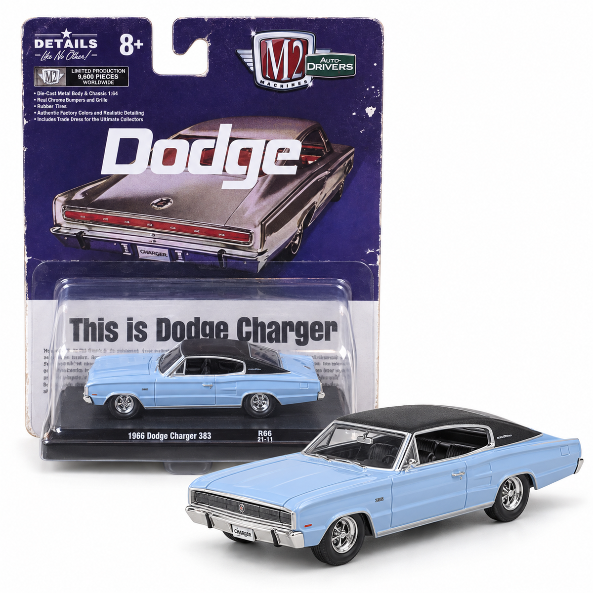 Dodge Charger 383 1966 bleue 1:64 – M2 Machines Auto-Drivers