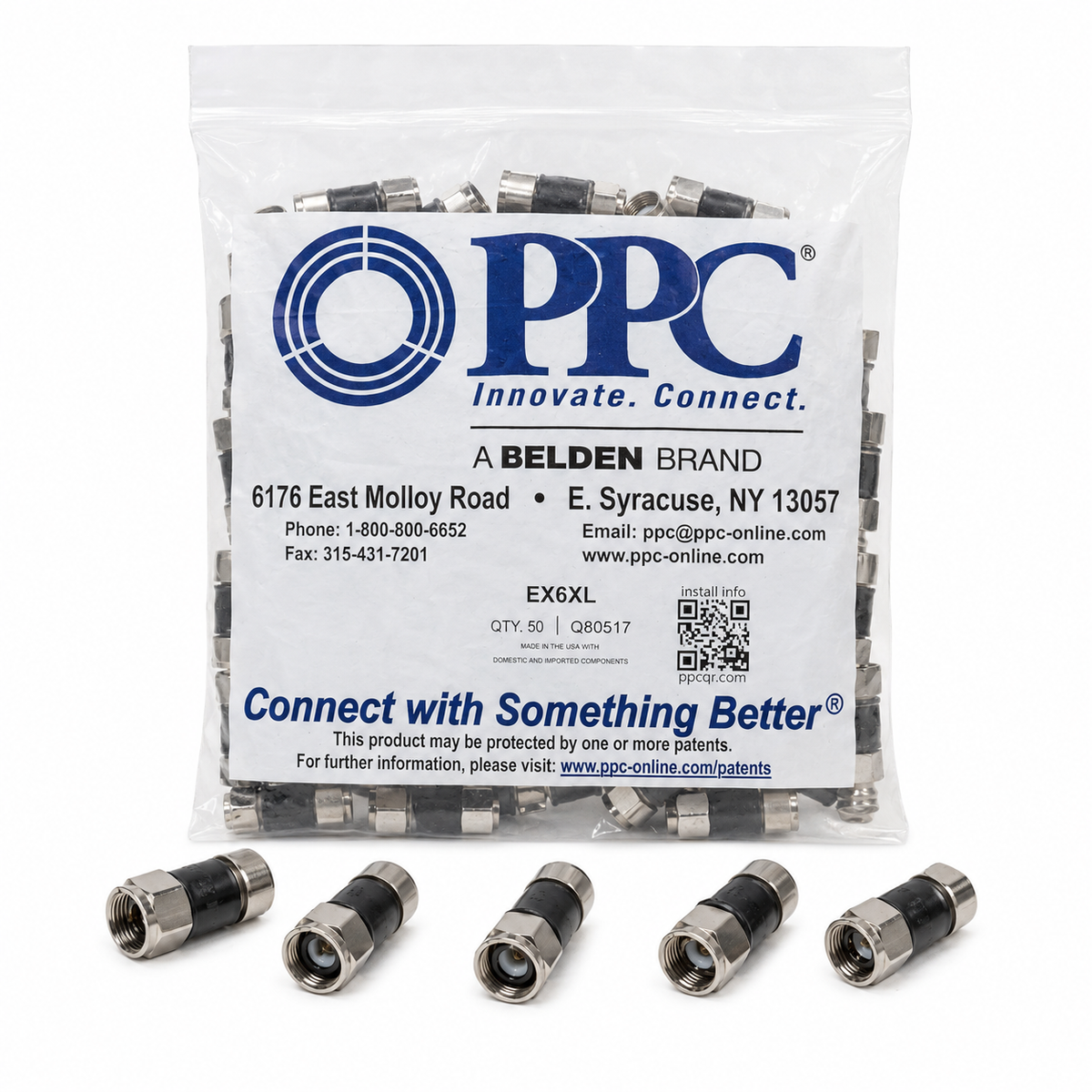 PPC EX6XL Connecteurs de compression F RG6 – Paquet de 50