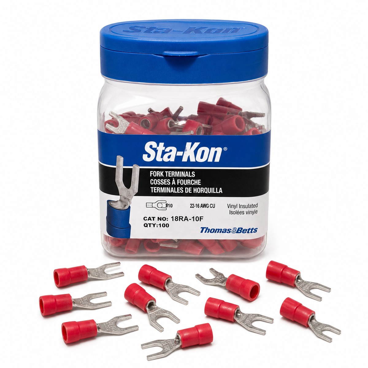Sta-Kon 18RA-10F bornes à fourche rouges 22-16 AWG — 100 unités