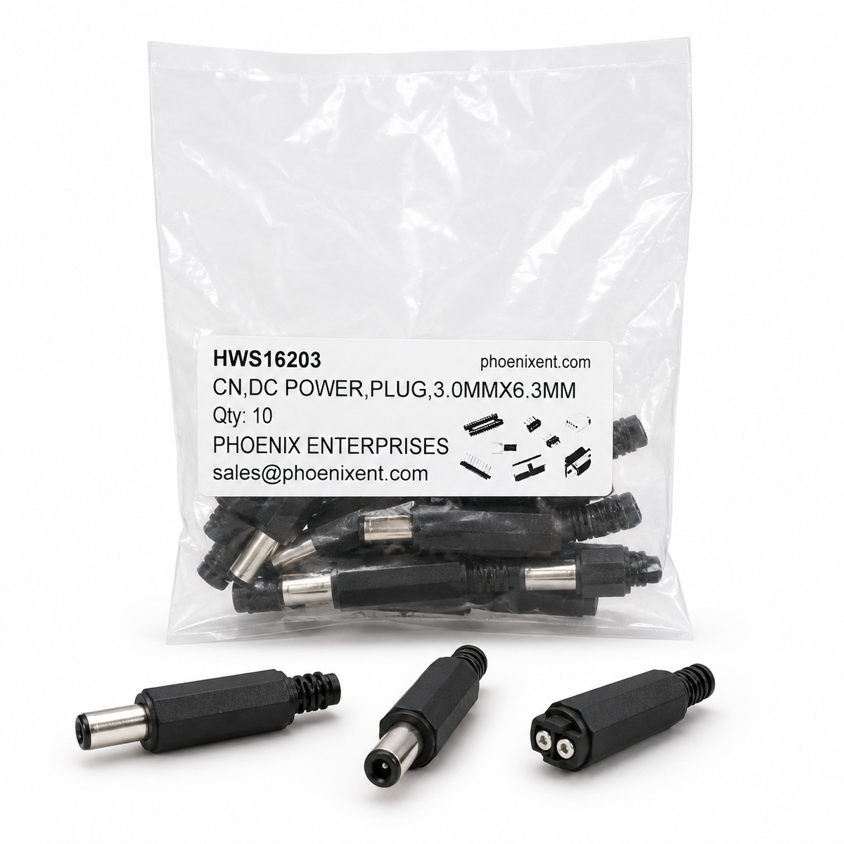 Lot de 10 fiches d’alimentation CC 3,0 x 6,3 mm Phoenix HWS16203