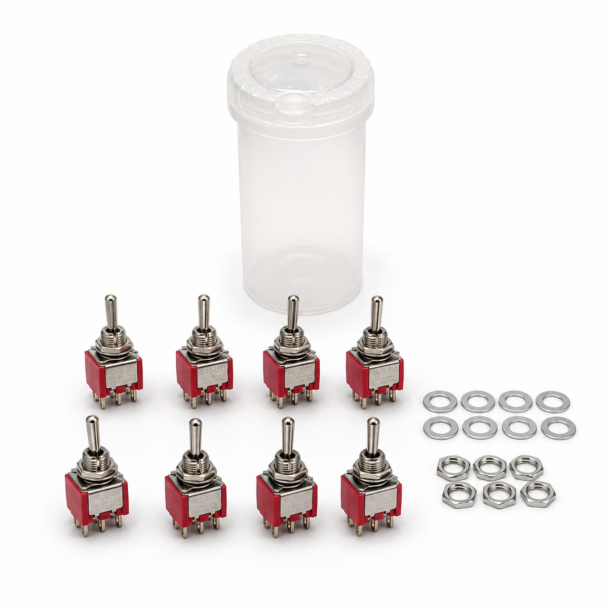 Lot de 8 mini interrupteurs à levier rouges DPDT 6 bornes