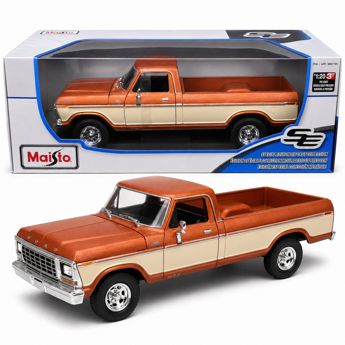 Maisto Ford F-150 Ranger 1979 orange et crème 1:18
