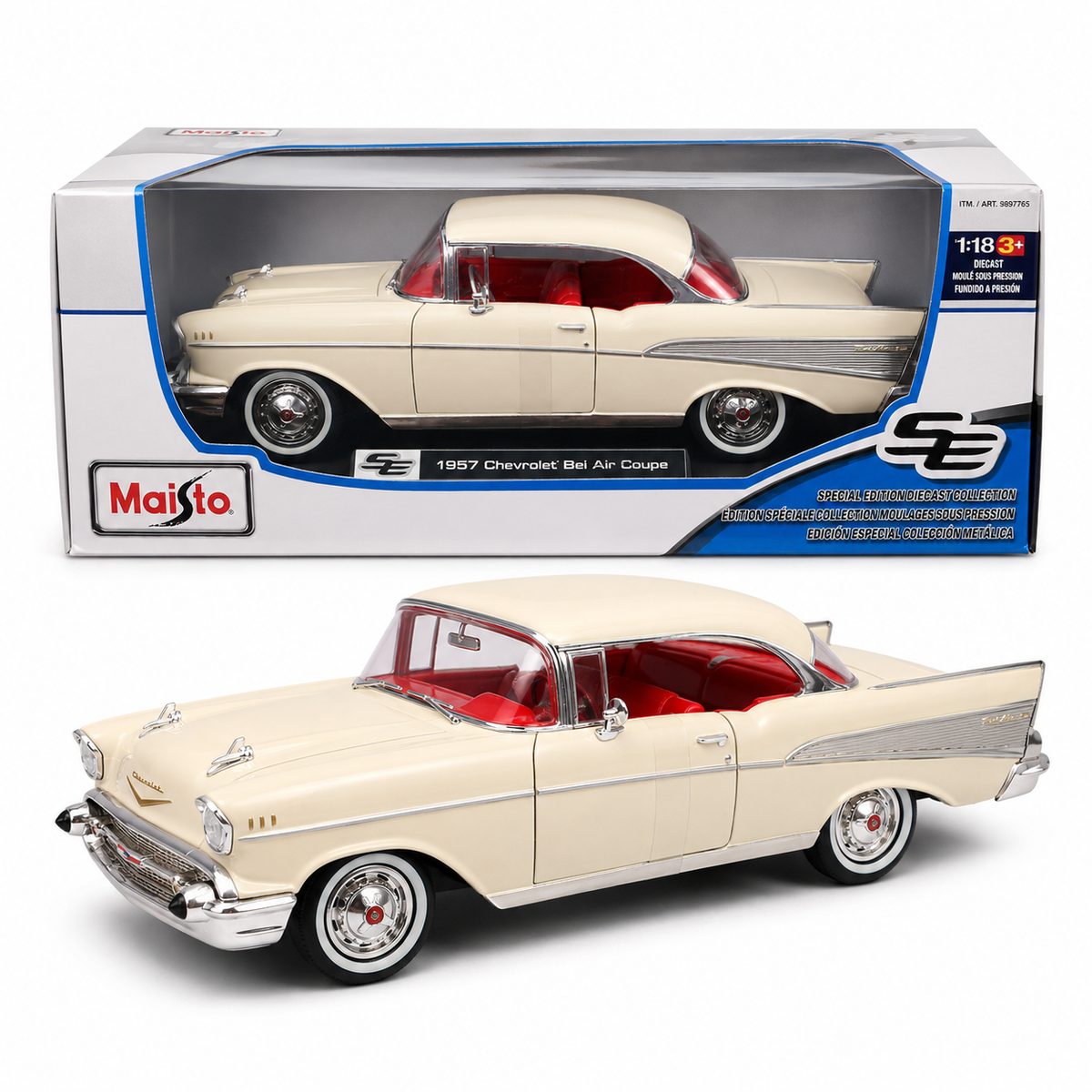 Maisto Chevrolet Bel Air Coupé 1957 crème intérieur rouge 1:18