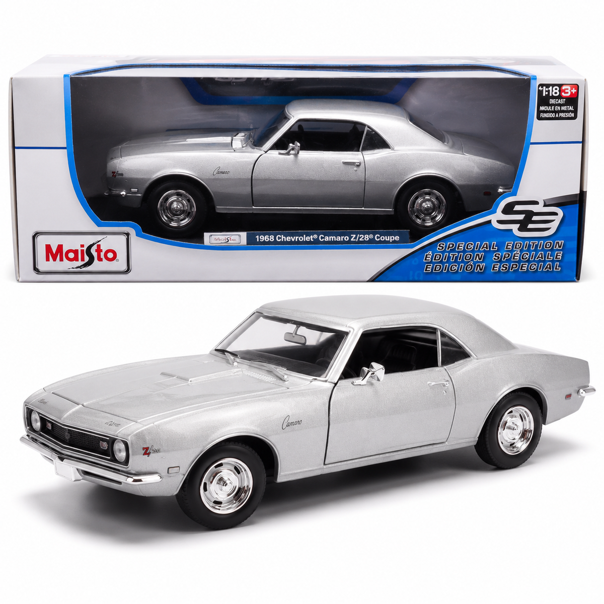 Maisto Chevrolet Camaro Z/28 Coupé 1968 argent 1:18