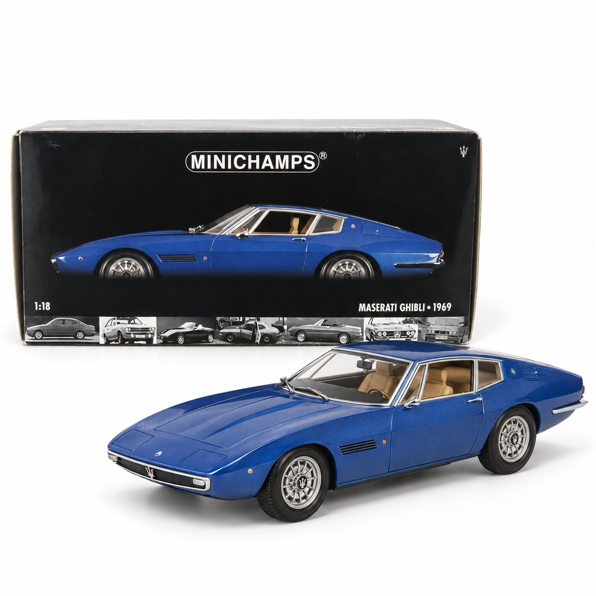 Minichamps Maserati Ghibli 1969 bleu métallisé 1:18
