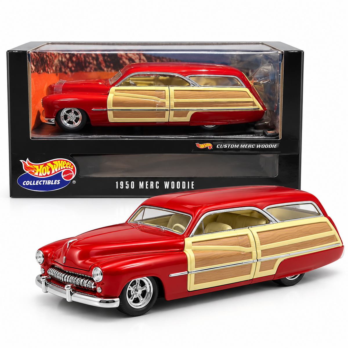Hot Wheels Collectibles 1950 Mercury Merc Woodie Custom 1:18 Rouge