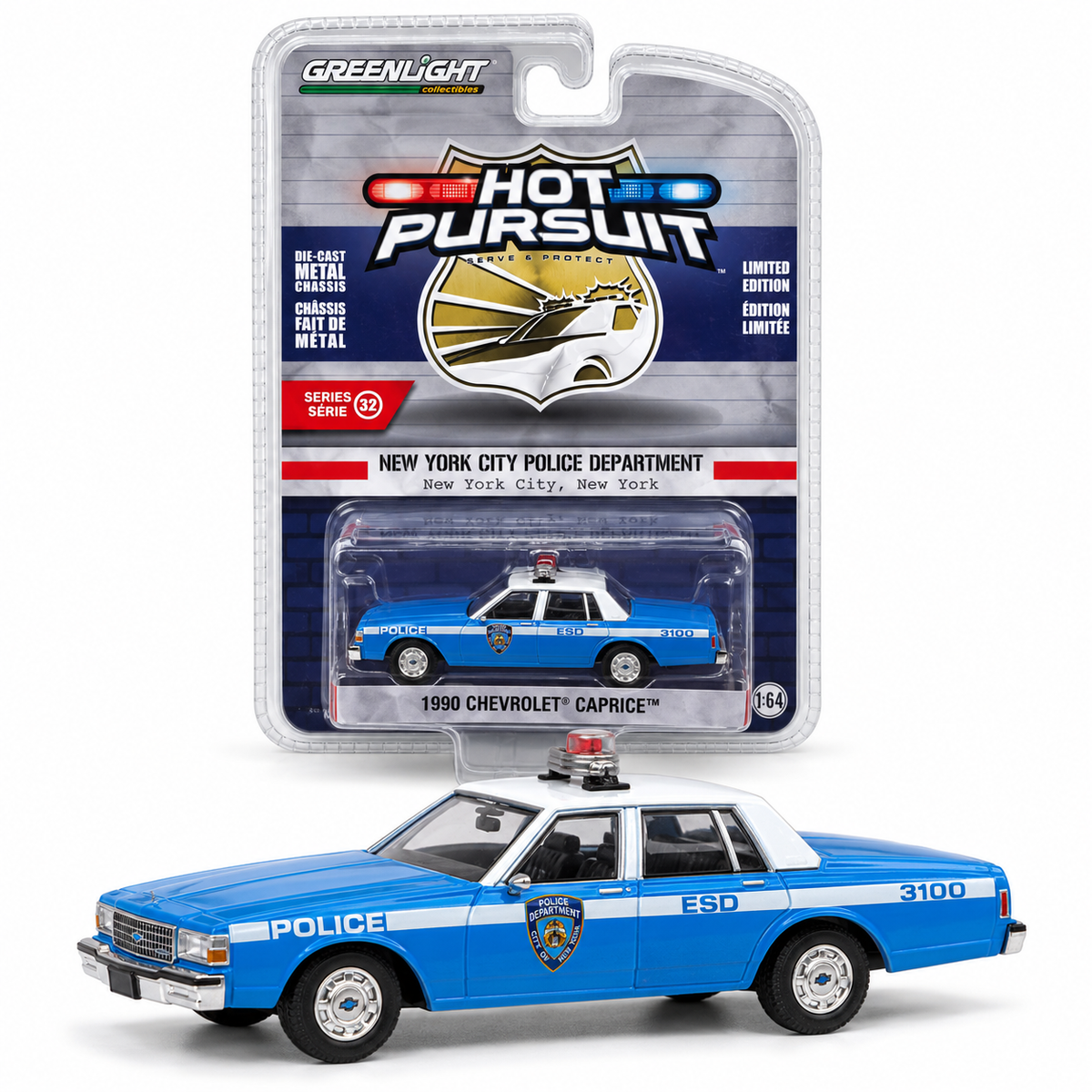 GreenLight Hot Pursuit Série 32 – Chevrolet Caprice 1990 NYPD 1:64