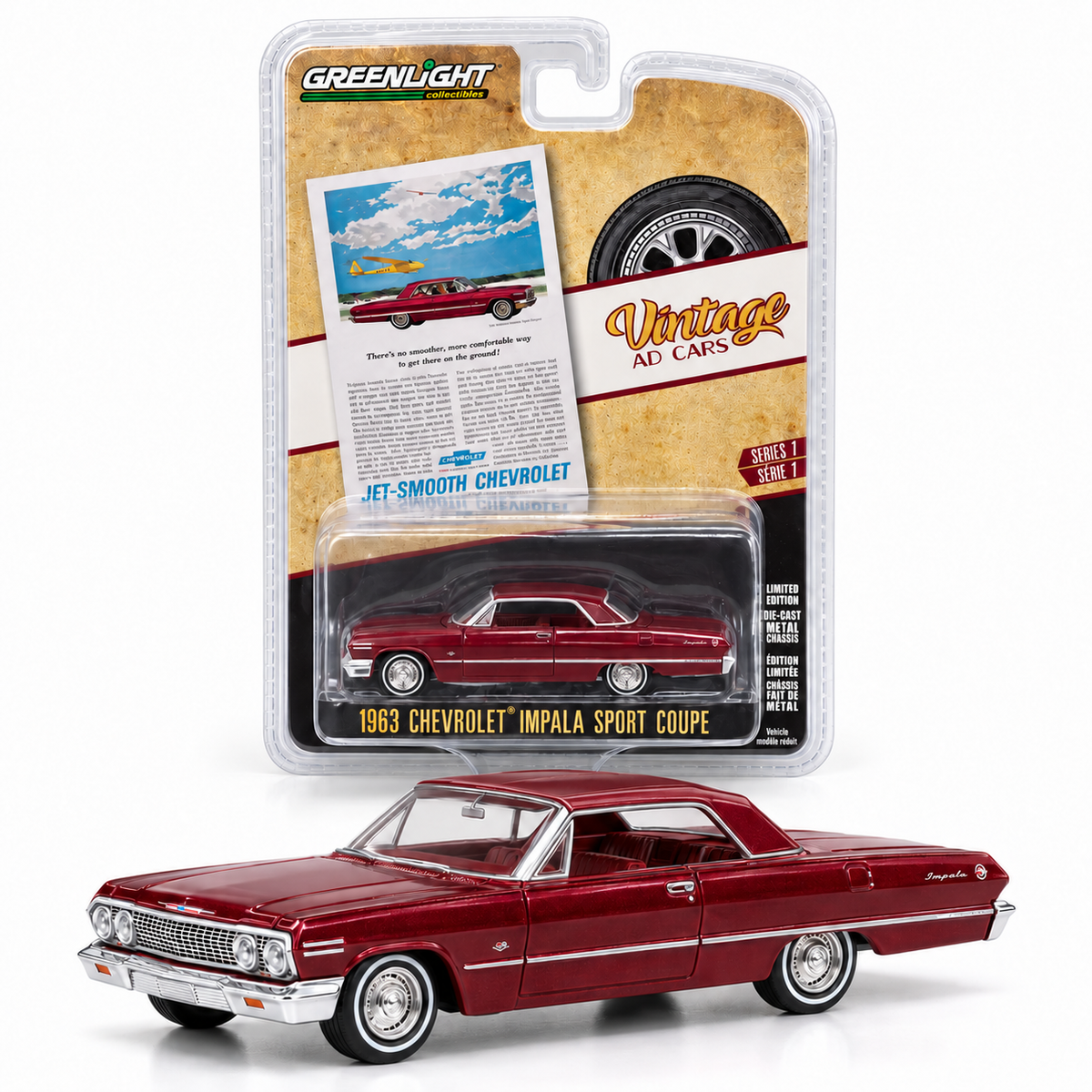 Chevrolet Impala 1963 avec toit bourgogne assorti 1:64