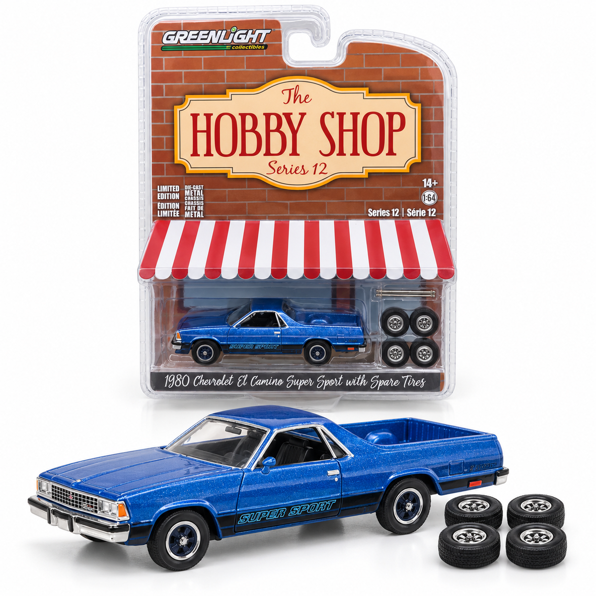 GreenLight The Hobby Shop Série 12 – Chevrolet El Camino Super Sport 1980 avec pneus de rechange 1:64