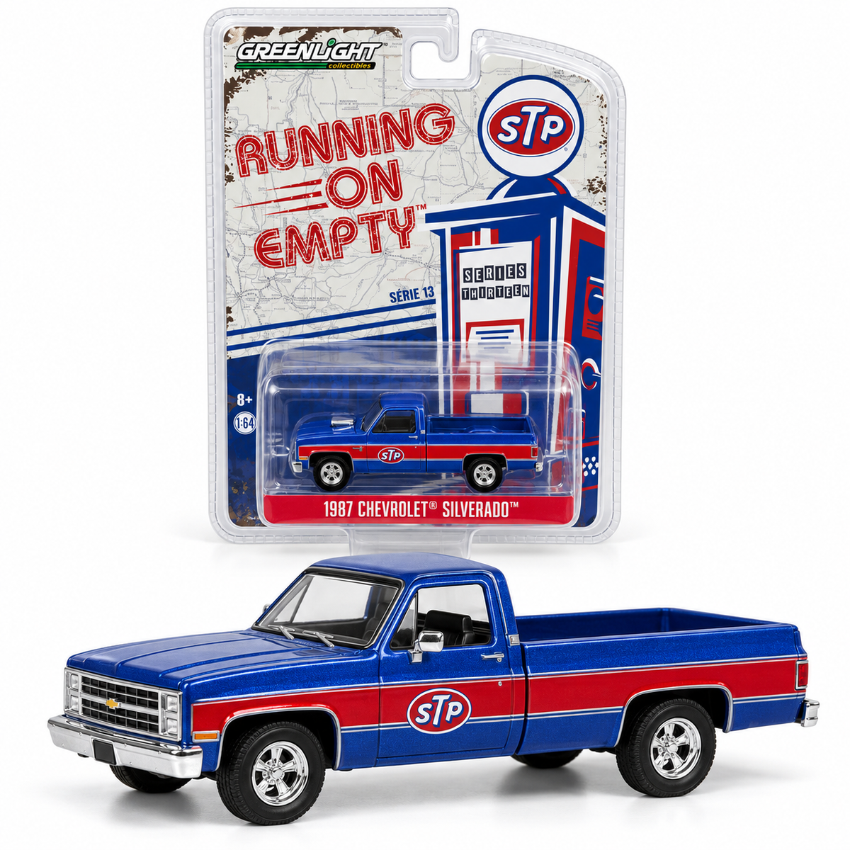 GreenLight Running on Empty Série 13 – Chevrolet Silverado 1987 STP 1:64