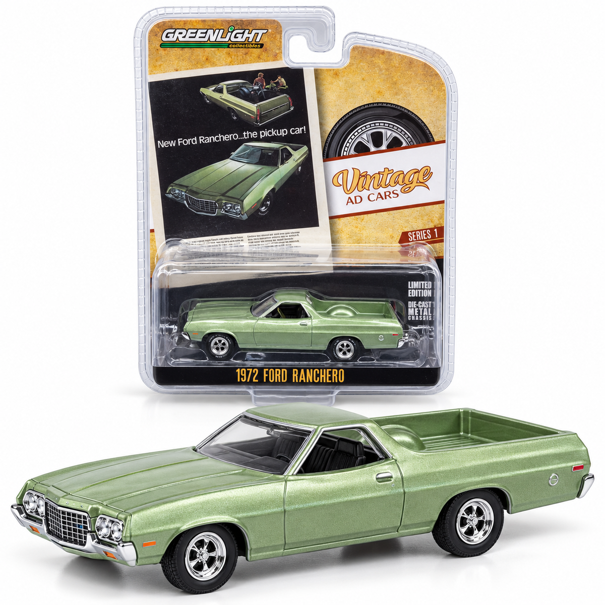 GreenLight Vintage Ad Cars Série 1 – Ford Ranchero 1972 1:64