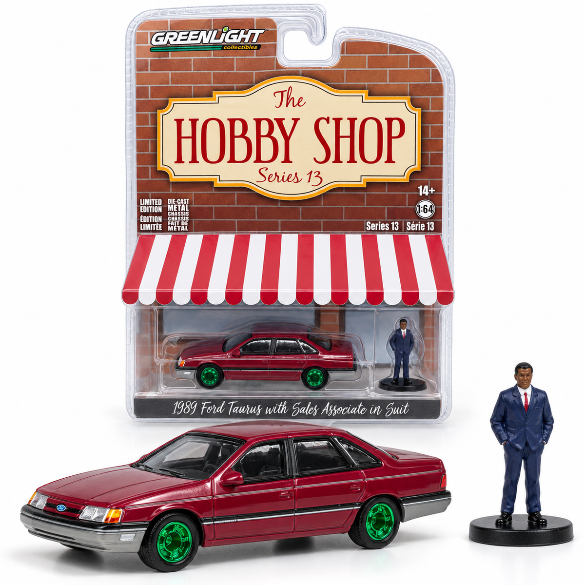 GreenLight The Hobby Shop Série 13 – Ford Taurus 1989 avec vendeur en costume 1:64