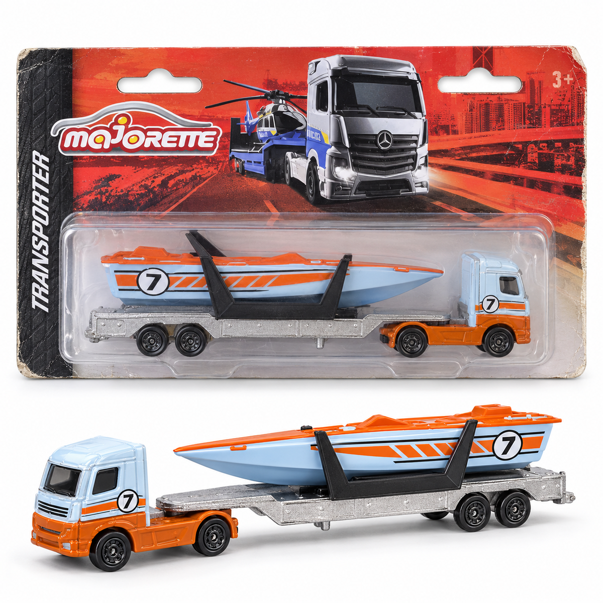 Camion transporteur avec bateau de course #7 – Majorette