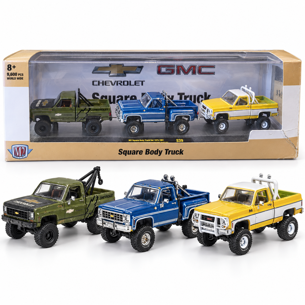 Ensemble de 3 camionnettes Chevrolet et GMC Square Body 1:64 – M2 Machines