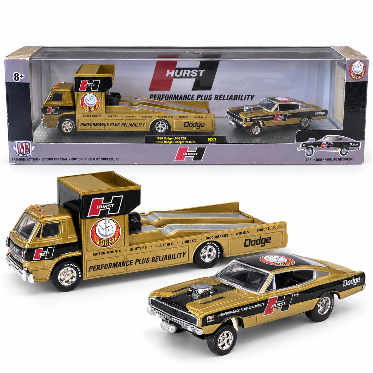 Coffret Hurst 1966 Dodge L600 COE et Dodge Charger HEMI – M2 Machines