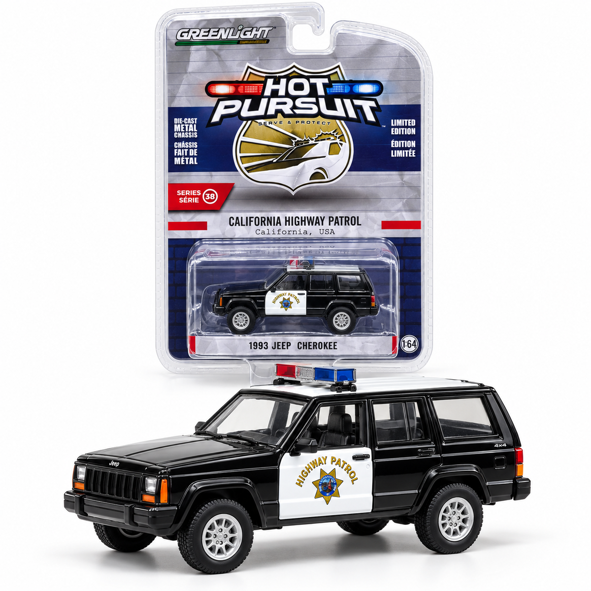 GreenLight Hot Pursuit Série 38 – Jeep Cherokee 1993 California Highway Patrol 1:64