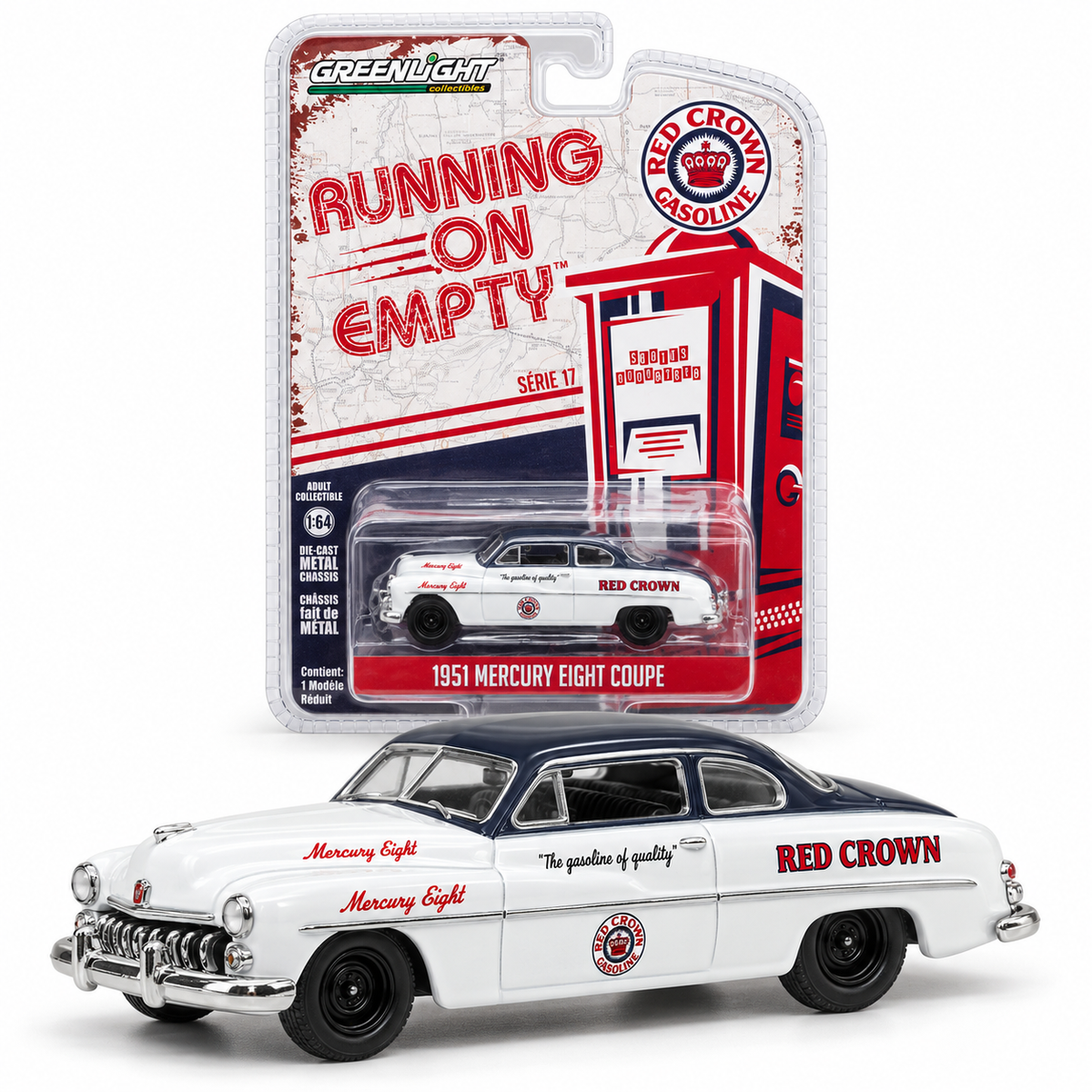 GreenLight Running on Empty Série 17 – Mercury Eight Coupe 1951 Red Crown 1:64